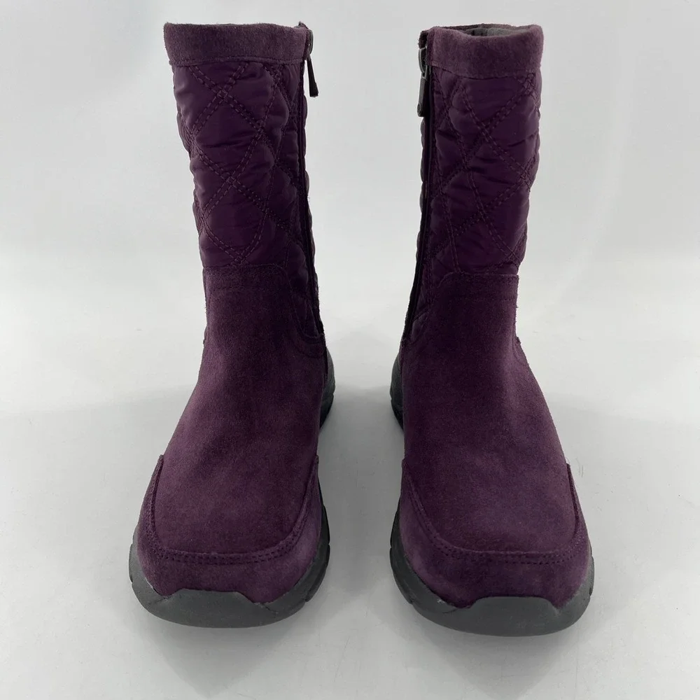 Lands End Snow Boots Suede Leather‎ Calf Womens 7 B Purple Quilted Fleece Lined